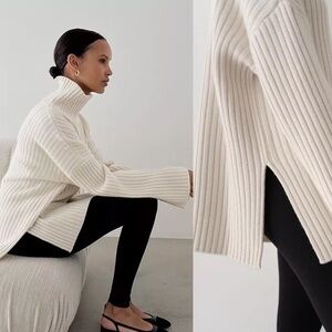 Almada Label Mae Ivory Rib Merino Wool Cashmere Turtleneck Sweater S